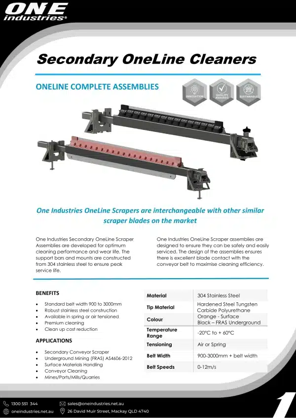 OneLine Secondary Belt Scraper Product Description.