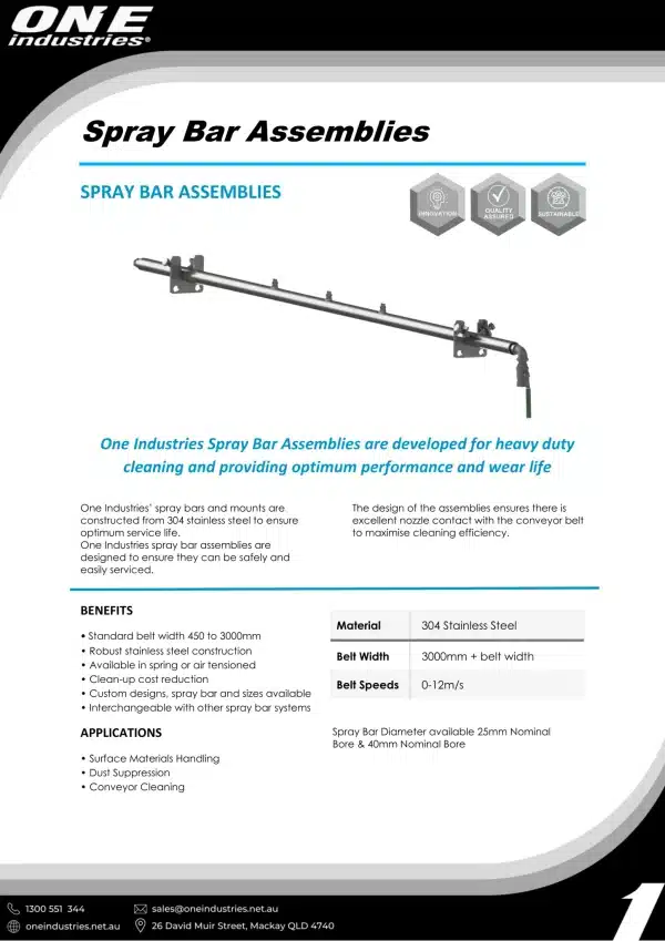 Spray Bar Assembly Product Description.