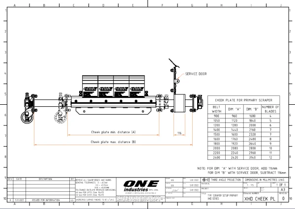 XHD Primary Conveyor Belt Scraper Cheek Plate Diagram.